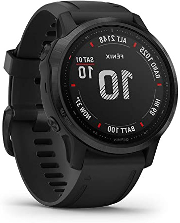 Garmin Fenix 6S Pro, reloj GPS multideporte definitivo, tamaño más pequeño, funciones de mapeo, música, monitoreo de ritmo ajustado por grado y sensores de pulso, negro con banda negra