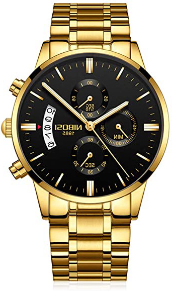 Relojes Pulsera Cronógrafo Calendario Números Romanos Analógico Relojes Hombre Acero Inoxidable Elegante