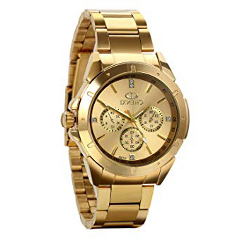 Avaner Reloj Dorado de Esfera Oro de Color, Reloj de Caballero Cuarzo, 3 Subdiales de Decoración, Grande Reloj de Hombre Acero Inoxidable Hip Hop Style, Regalo Navidad