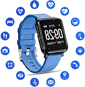 Tipmant Reloj Inteligente Mujer Hombre Smartwatch Pulsera de Actividad Inteligente Impermeable IP68 Pulsómetros Podómetro Monitor de Sueño Calorías para iPhone Android Xiaomi Samsung Huawei (Azul)