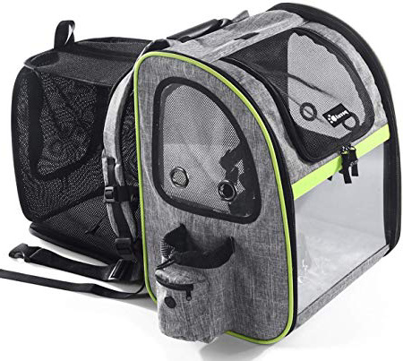 Pecute Transportin Perro Gato Mochila del Mascotas, Portador de Viaje Mochila Bolsa de Transporte para Perros Gatos, Plegable Transparente y Ampliable, Carga Máxima 20 kg, Gris