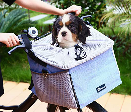 Pecute Cesta para Bicicleta 4 en 1 Plegable Lavable Transportadoras para Bicicleta, Transportín Frontal Bicis, Bolsa de Transporte para Perro Gato, Asiento del Coche de Seguridad para Mascotas