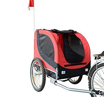 PawHut Remolque Bicicleta Perros Mascota 1 Bandera 6 Reflectores Remolque Bici Rojo Negro
