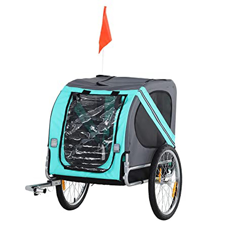 Pawhut Remolque Bicicleta Perros Mascota con Anillo Bandera Reflector de Seguridad Remolque Bici Cabina 78x55x65cm