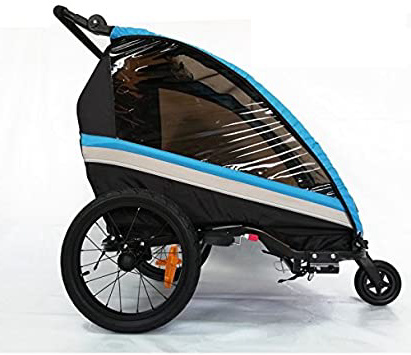RBO Remolque de Bicicleta para niños One, Carrito de Bicicleta, monoplaza, Plegado rapido, antivuelvo, Manillar Regulable, Rueda 360, Frenos Independientes. Color Azul