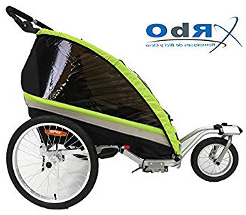 RBO509 Remolque de Bicicleta para niños Travel, 2 PLAZAS, Plegado rapido, antivuelvo, Manillar Regulable, Rueda 360, Frenos Independientes.