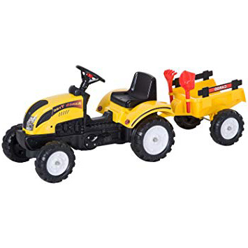 Homcom Tractor Pedal con Remolque para Niños 3-6 Años Juguete de Montar Coche de Pedales Carga 35kg 123x42x51cm Acero y Plástico