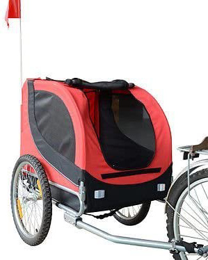 HOMCOM PawHut Remolque Bicicleta Perros Mascota 1 Bandera 6 Reflectores Remolque Bici Rojo Negro