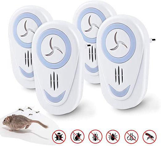 FEALING Repelente Ultrasonico,4 Pack Repelente Mosquitos Ultrasonido,Repelente de Insectos,Control de Mosquitos Interiores para Cucarachas,Roedores,Moscas,Hormigas, Arañas,Ratones No Tóxico