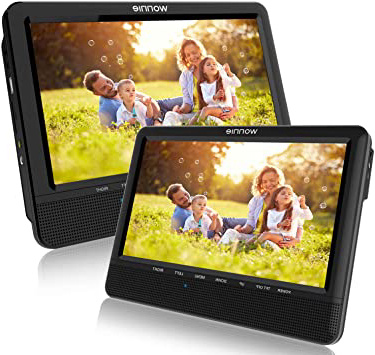 WONNIE 10.1" Reproductor de DVD Portátil con 2 Pantallas Soporta Tarjeta SD/USB para Reposacabezas de Coche con Mando a Distancia