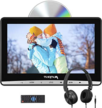 PUMPKIN 12” Reproductor de DVD para Reposacabezas de Coche con Auriculares Gratuito, Unidad Óptica de Succión, Soporta AV In/out, Pantalla de Sincronización, Reproducción de Tarjeta USB/SD