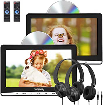 Pumpkin Reproductor de DVD para Coche con 2 Pantalla, 10.1” HD Dos Reproductores para Reposacabezas de Coche, Viene con 2 Auriculares con Cable, soporta Tarjeta SD, USB para Niños en Viajes