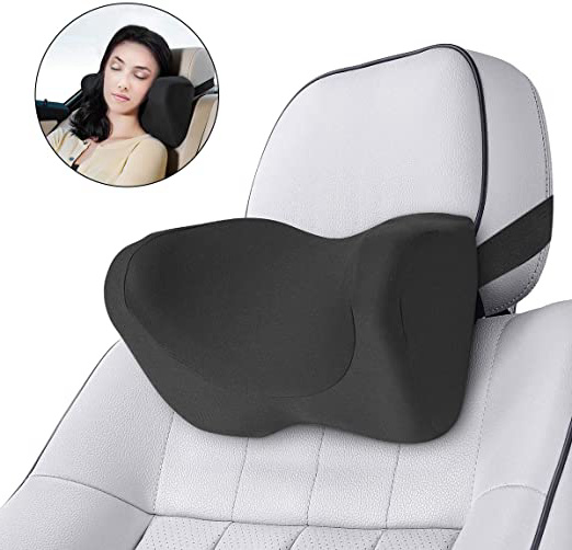 Hivexagon Almohada para Cuello del Coche con Correa Ajustable, Funda Lavable, Almohada para Reposacabezas de Espuma Viscoelástica, Almohadilla para Cuello Hombros per Alivio del Dolor