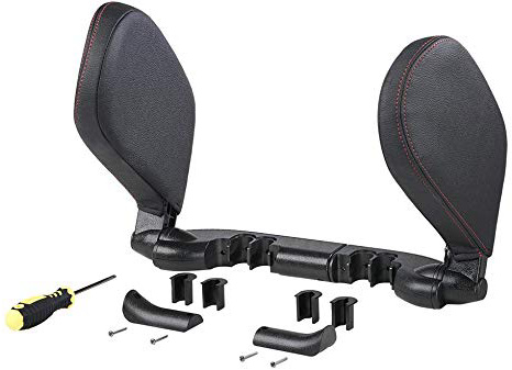 Reposacabezas de piel. Sujeta Cabezas para Coche, Almohada de Seguridad del cuello. Soporte ajustable para Asiento de Coche. Piel color negro.