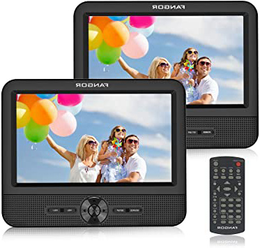 FANGOR Reproductor de DVD Portátil con 2 Pantallas 7.5" para Reposacabeza de Coche Soporta Tarjeta SD/USB con Cargador de Coche Mando a Distancia