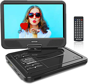 WONNIE 12" Reproductor de DVD Portátil con Pantalla Giratoria para Coche Soporte SD/USB/CD/DVD/MP3/JPEG 4 Horas Batería Recargable con Mando a Distancia
