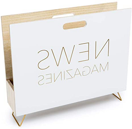 Balvi Revistero News Color Blanco para revistas, catálogos y Diarios con asa Madera DM