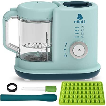 Lictin Robot de Cocina Bebé- 4 en 1 Procesador de Alimentos Bebes con Bandeja de Hielo del Oso y Bandeja de calentamiento de botellas, Calienta Comida, Esterilizador, Batidora y Descongelar