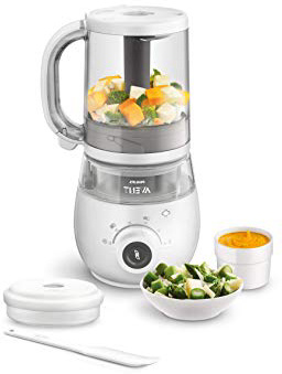 Philips Avent SCF883/01 - Procesador de alimentos para bebé 4 en 1 en color blanco: cocina a vapor, tritura, descongela y calienta en un solo recipiente