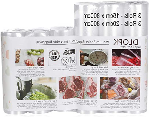 Bolsas de Vacío 6 Rollos 15x300cm y 20x300cm Bolsas Profesional para la Conservación,Sous Vide Cocina, Aprobación de la F.D.A y B.P.A Free