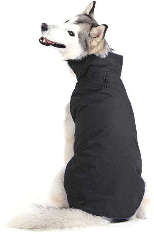 Bwiv Abrigos para Perros de Invierno Chaqueta Impermeable Forrado de Polar con Apertura para Correa Negro 4XL
