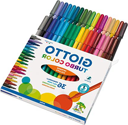 Fila - Estuche de 36 rotuladores giotto turbo, tinta inocua a base de agua, colores surtidos