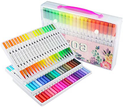 Rotuladores de Punta Doble, 60 Colores con Rotuladores Punta Pincel Acuarelables Marcadores, Bolígrafos Fineliner, Marcadores de Color de Agua para Pintar