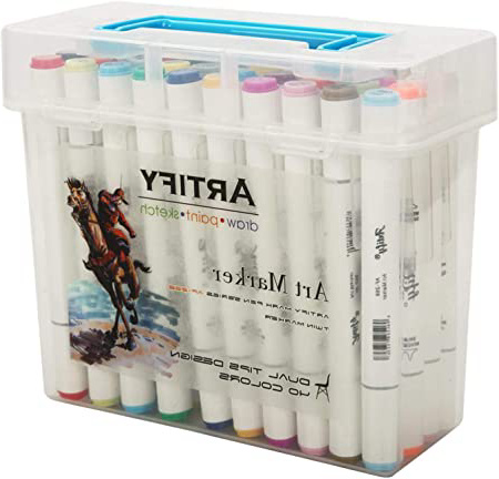 Artify Artístico Juego de Marcadores de Arte a Base de Alcohol, 40 Colores, Rotuladores de Doble Aplicador con Estuche Portátil de Plástico
