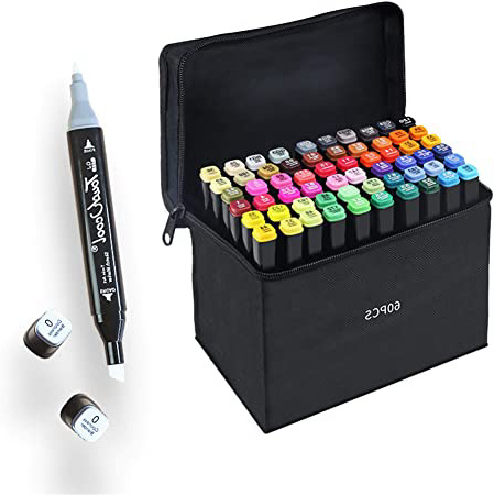 60 Colores Marker Pen Set Dibujo Rotulador Animación Boceto Marcadores Set con Estuche de Transporte para Dibujar Colorear Resaltar y Subrayar (60 Pcs)