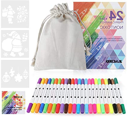 Zacro Rotulador Tela Permanente 24 Colores Marcadores Permanente de Doble Punta para colorear ropa,vaquera, camisetas,100% No Tóxicos