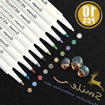 Rotuladores Metálicos, 10 Colores Rotuladores punta Acrylic 1-2mm Tip para Tela,Pintar Piedras,Metal, Madera, Vidrio,Huevo de Pascua,DIY
