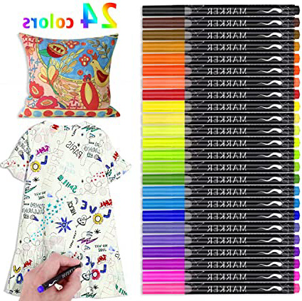 Marcadores textiles, RATEL 24 colores Marcadores de tela y textiles Sin sangrado marcador de tela Permanente y lavable,Ideal para decorar camisetas, textiles, zapatos, firmas de graduación