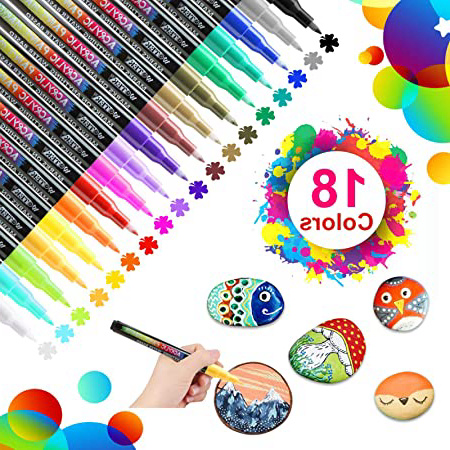18 Colores Rotuladores de Pintura Acrílica Rotuladores Permanentes de Colores Rotuladores Acrilicos Permanentes Pintura para Tela,Pintar Piedras,Metal, Madera, Vidrio,Huevo de Pascua,DIY(0.7mm)