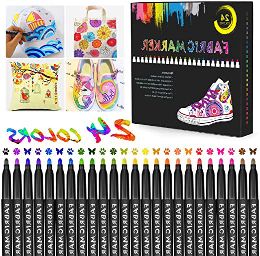 Gifort Rotuladores para Tela Permanentes, 24 Colores Marcadores Textiles Sin Sangrado y No Tóxico para Niños Adultos Regalos Artesanales, Camisetas, Jeans, Zapatos, Bolsos