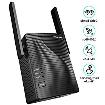 Amplificador WiFi - Repetidor de Señal WiFi AC1200, Extensor de WiFi Doble Banda 2.4G & 5G, Repetidor de Red WiFi con Puerto Gigabit Ethernet, Amplificador de WiFi con WPS, Cubra la señal hasta 200㎡