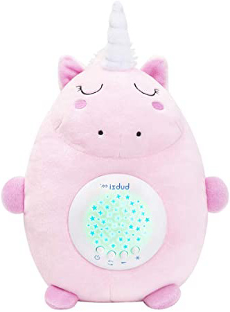 Bubzi Co Peluche para Bebé Unicornio - Máquina de Ruido Blanco – Luz quitamiedos infantil – Regalo para Bebé Niña - Regalo de Baby Shower - Calmante del Sueño – Regalo para Recién Nacido