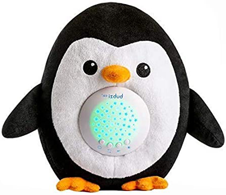 Bubzi Co Pingüino Máquina de Ruido Blanco Auxiliar del Sueño - TOP Regalo Baby Shower - Calma y Adormece Recién Nacido y Niños - Peluche para bebes con Proyector estrellas - Calmante de Bebé