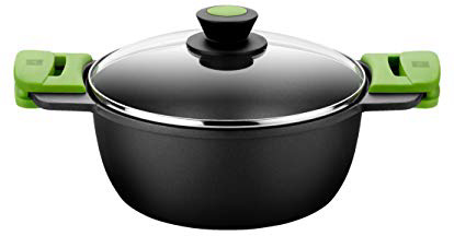 BRA PRIOR - Cacerola alta con tapa de cristal y asas de silicona extraíbles, 20 cm, apta para todo tipo de cocinas incluida inducción y horno.Libre de PFOA.