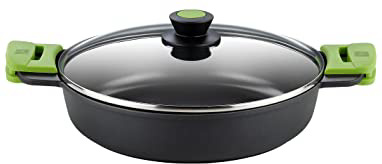 BRA Prior- Cacerola Baja con Tapa de Cristal y Asas de Silicona, Apta para Todo Tipo de Cocinas Incluida Inducción y Horno, 28 cm