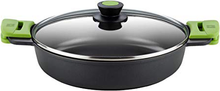 BRA Prior- Cacerola Baja con Tapa de Cristal y Asas de Silicona, Apta para Todo Tipo de Cocinas Incluida Inducción y Horno, 28 cm