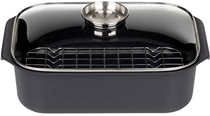 GSW 410892 - Fuente Rectangular con Tapa y Parrilla para Asar, 40 x 26 x 11 cm, 8 L, Color Gris
