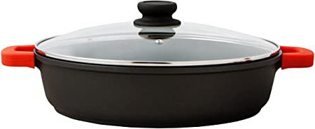 Quid Intense - Tartera de aluminio fundido, 32cm, 5L, asas de silicona, tapa de vidrio