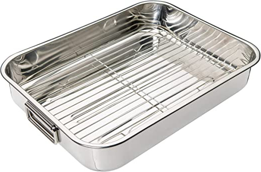 Kitchen Craft - Fuente de Horno Rectangular con Rejilla (Acero Inoxidable), Color Plateado