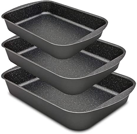 Menax Focus - Rustidera de Horno - Aluminio Antiadherente - 5 Capas de Recubrimiento - Set de 3 Medidas - Made in Italy