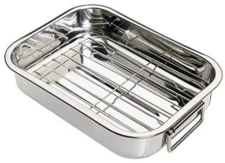 MGE - Rustidera de Horno con Grill - Acero Inoxidable - Asas Abatibles - 35 cm