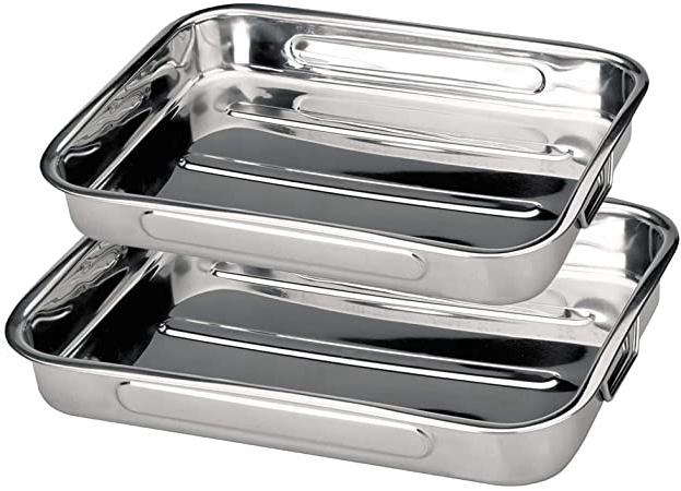 Space Home - Set de 2 Rustideras de Horno con Asas - Lasañera - Bandeja de Horno - Acero Inoxidable - Set 2