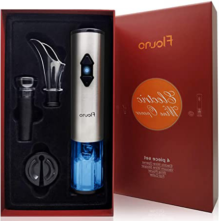 Flauno Sacacorchos Eléctrico, Automatico Abrelatas de Vino, Abridor Botellas de Vino con Corta Cápsulas, Vertedor de Vino, Tapón de Vino Silicona de Vacío, Caja de Regalo