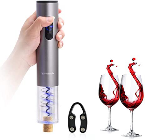 Ankway Sacacorchos Electrico Abrelatas Automatico de Vino con la Hoja del Cortador Extraíble, Abrelatas Electrico Visible Inalámbrico, Sacacorchos de Acero Inoxidable Profesional Rápido, Gris plata