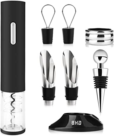 GHB Sacacorchos Eléctrico Abridor de Botellas Eléctrico con Cortador de Papel/Vertedor/Tapón de Vacío/Aerator/Anillo de Vino Funciona con Batería