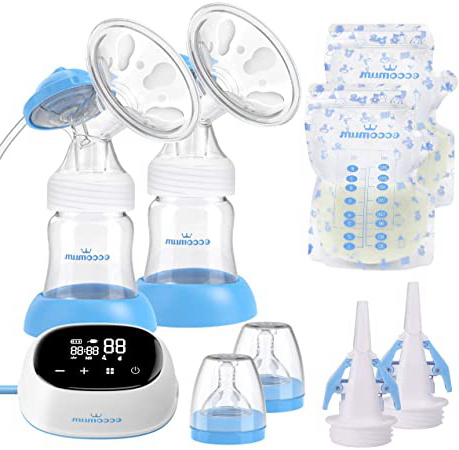 Sacaleches Eléctrico, Eccomum Sacaleches Doble, Portátil/Silencioso/Recargable, Pantalla Táctil LCD Inteligente/Bolsas de Leche/Adaptadores, BPA-Free/100% Grado de Comida (Upgrade)